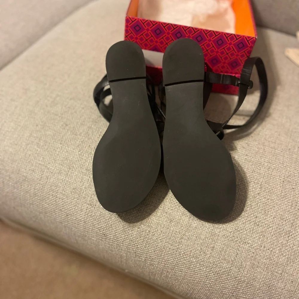 Tory Burch Black Leather Strappy Sandals-Patos Monarch Vachetta